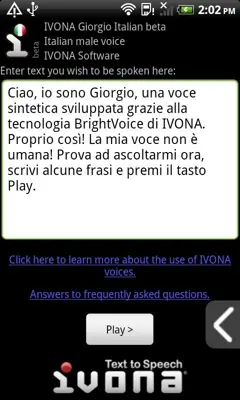 IVONA Giorgio Italian beta android App screenshot 0